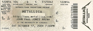 Live Metallica || 10/17/2009 - JPJ Arena, Charlottesville, VA 