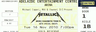 Live Metallica || 11/16/2010 - Entertainment Centre, Adelaide, AUS 