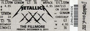 Live Metallica || 12/9/2011 - The Fillmore, San Francisco, CA 