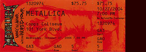 Live Metallica || 10/27/2004 - Copps Coliseum, Hamilton, ON 