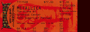 Live Metallica || 11/13/2004 - Gwinnett Center, Duluth, GA 