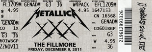 Live Metallica || 12/9/2011 - The Fillmore, San Francisco, CA 