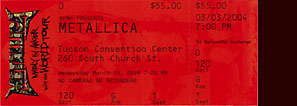 Live Metallica || 3/3/2004 - T.C.C., Tucson, AZ  